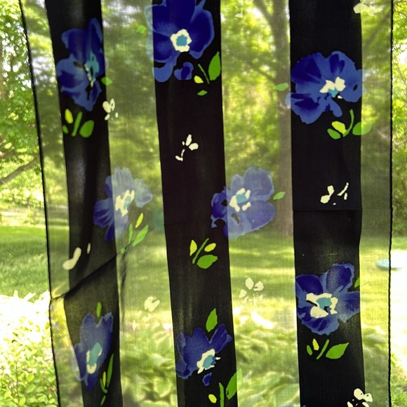 ECHO Sheer Silk Oblong Floral Blue Scarf - Picture 8 of 8